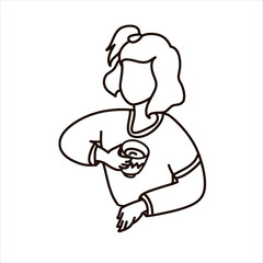 Young beautiful girl drinks water from a glass. Outline. Healthy lifestyle.