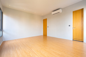 Empty room interior with windows, Beautiful wooden floor and white wall modern office building or home and living architecture