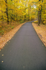 Fototapeta na wymiar Washington Crossing State Park road on Autumn day, Scenic Route 29, NJ
