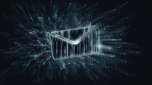 Cyberspace e-mail communication technology in digital data. Mail message concept animation.