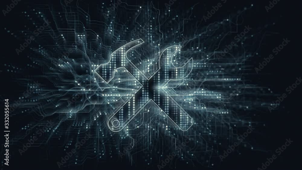 Poster cyberspace network technology settings tool in digital data. internet control concept animation.