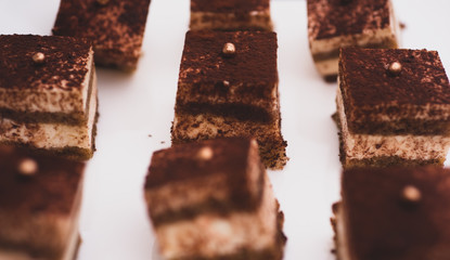 Delicious Chocolate square baked cupcakes close up