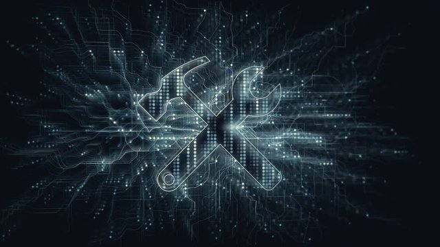 Cyberspace network technology settings tool in digital data. Internet control concept animation.