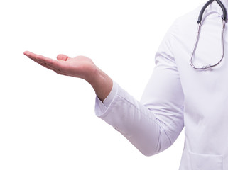 Young male doctor isolated on white background