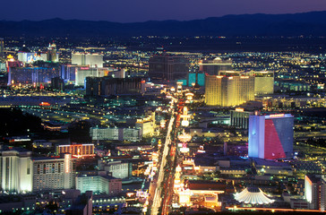 View of the strip at night from the Stratosphere Tower, NV