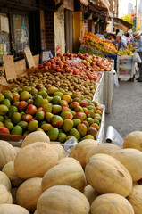 Bins of fruit at a sidewalk grocery store in Chinatown Toronto