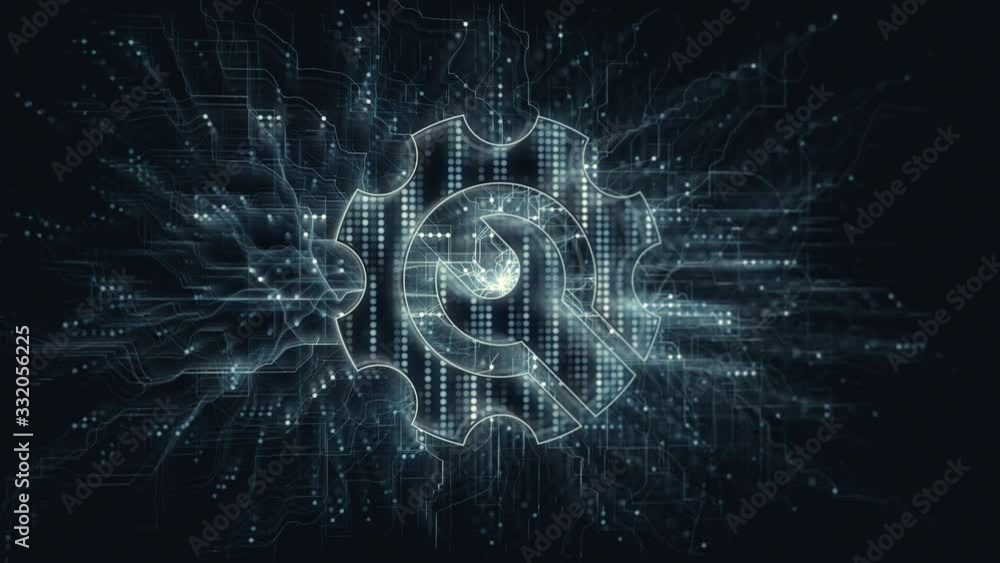 Poster cyberspace network technology settings in digital data. internet control gear tool concept animation