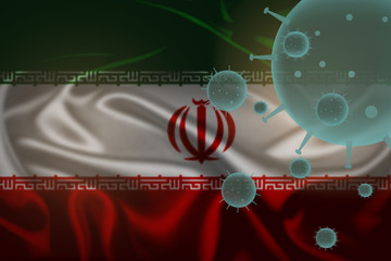 Background of coronavirus COVID-2019 on the flag of Iran coronavirus. Deadly type of virus 2019-nCoV.