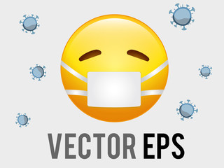 vector isolated yellow sicky, ill face with white mask flat emoji icon