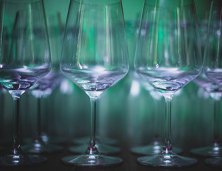 Many Clean Wine Glasses Aligned