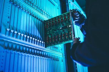 server data network center internet man connection