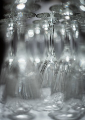 Many Clean Wine Glasses Aligned