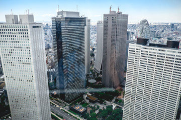 Tokyo downtown skyline view from Metropolitan Government Building no.1 panoramic observation deck, Shinjuku, Japan