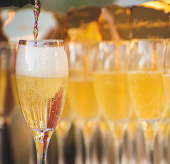 Nice close up photography of champagne serving, poring