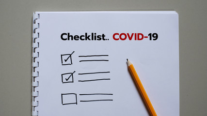 Checklist, COVID-19 COVID Corona virus coronavirus disease ill illness health care message business concept.