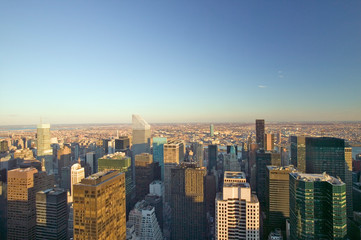 Panoramic views of New York City at sunset looking toward Central Park from Rockefeller Square ÒTop of the RockÓ New York City, New York