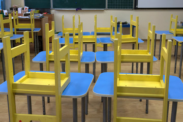 Empty classroom. The school is closed for quarantine.