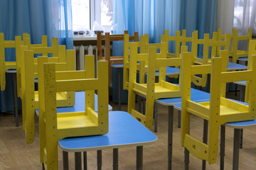 Empty classroom. The school is closed for quarantine.