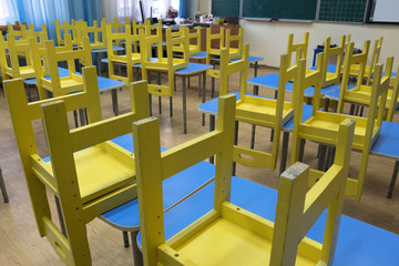 Empty classroom. The school is closed for quarantine.