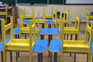 Empty classroom. The school is closed for quarantine.