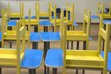 Empty classroom. The school is closed for quarantine.