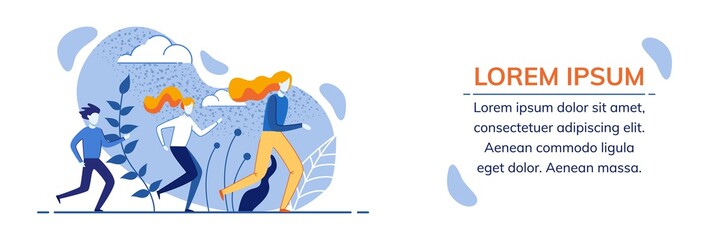 Banner Advertising Family Sport. Active Recreation Outdoors. Cartoon Mother and Children Jogging. Parent with Son and Daughter on Morning Running. Daily Exercising. Vector Flat Illustration