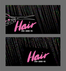 Hair stylist busines cards with multicolor made from dots hair. Vector illustration