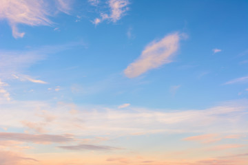 Beautiful sky at sunset. Bright clouds. Sky background.