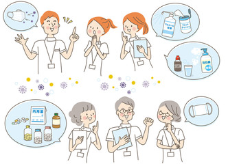 医療セット　医師　ナース　研修生　白衣　話し合う