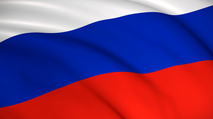The national flag of Russia (Russian Flag) - waving background illustration. Highly detailed realistic 3D rendering