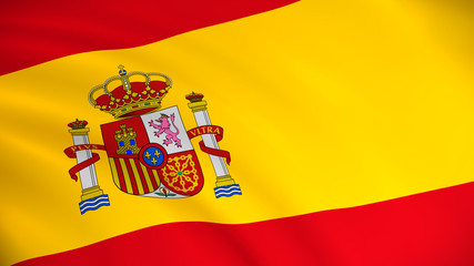 The national flag of Spain (Spanish flag) - waving background illustration. Highly detailed realistic 3D rendering