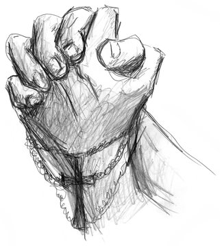 Praying Hands with Cross Illustration