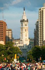 Fototapeta na wymiar City Hall with Statue of William Penn on top, Philadelphia, Pennsylvania during Live 8 Concert