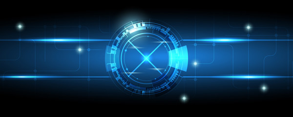 Abstract technology background with hi tech style circle, light beam and circuit pattern.