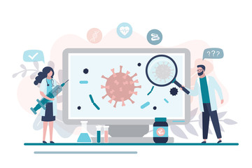 Virologists are researching a new virus, searching for antivirus and medication.
