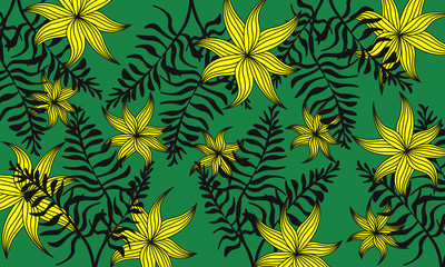 Naklejka na ściany i meble Flores amarillas en fondo verde 