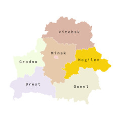 Vector illustration of administrative division map of Belarus. Vector map.