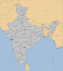 Vector template India country map divided on state
