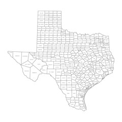 Vector illustration of administrative division map of Texas. Vector map.