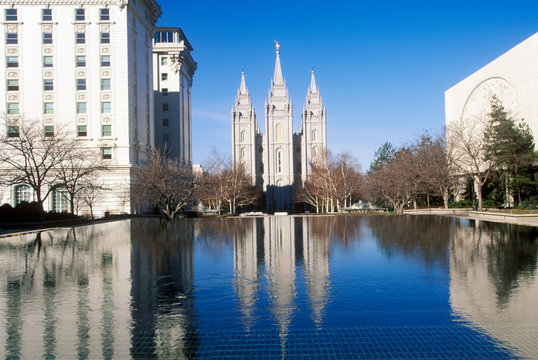 Downtown Salt Lake City With Temple Square, Home Of Mormon Tabernacle Choir During 2002 Winter Olympics, UT