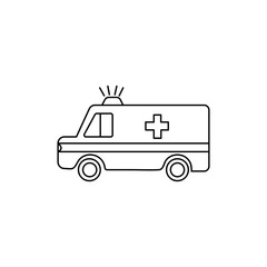 Ambulance. Doodle icon. Drawing by hand. Coloring book. Vector illustration.