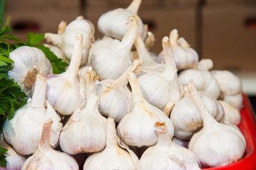 Garlic is sold in the market