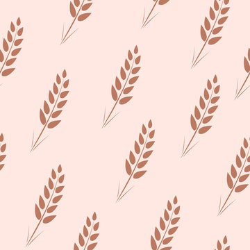 Seamless pattern of wheat ears. Vector Wallpaper background of ears of grain crops.