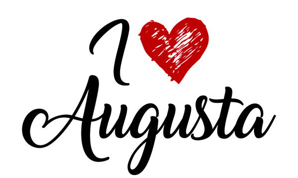 I Love Augusta Creative Cursive Typographic Template with red heart.