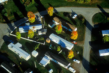 Aerial view of trailer park in Autumn in VT