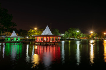 A beautiful night water pavilion in Asia