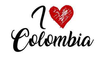 I Love Colombia Creative Cursive Typographic Template with red heart.