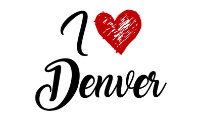 I Love Denver Creative Cursive Typographic Template with red heart.