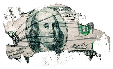 Benjamin Franklin on the hundred dollar bill, imitation of drawn by oil isolated on white.