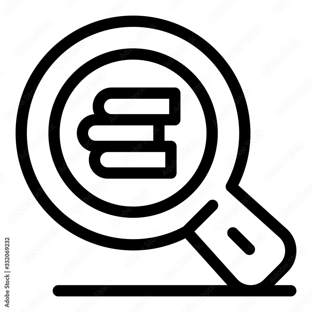 Poster three books under a magnifier icon. outline three books under a magnifier vector icon for web design